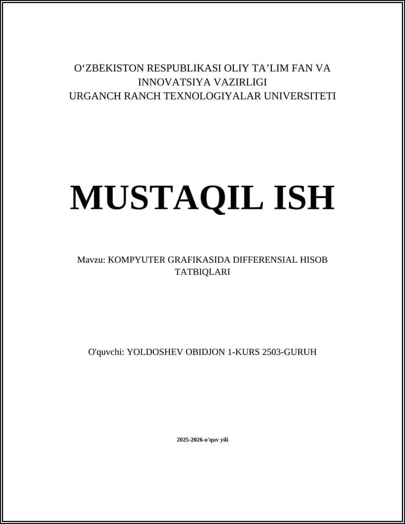 KOMPYUTER GRAFIKASIDA DIFFERENSIAL HISOB TATBILARI 1