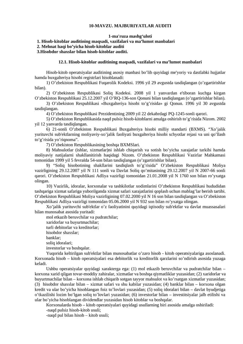 MAVZU. MAJBURIYATLAR AUDITI 1