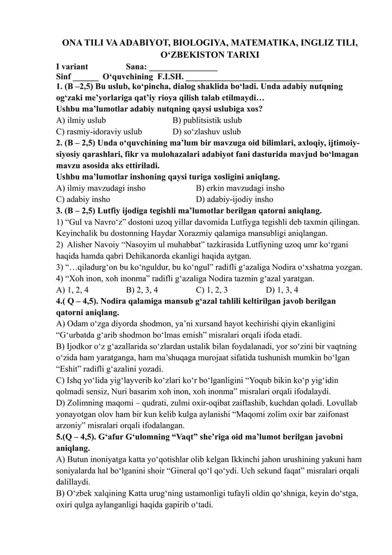 9-sinf attestatsiya va akkreditatsiyasi testi 1