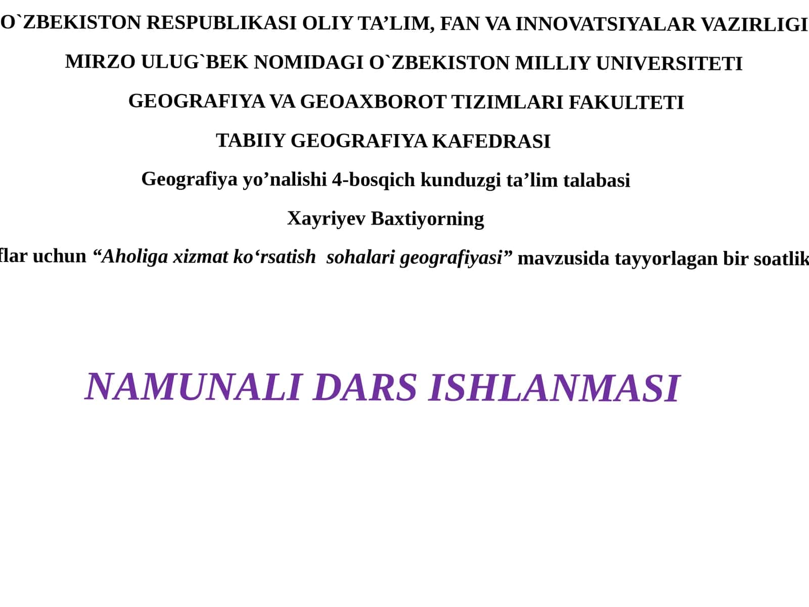 Aholiga xizmat ko'rsatish sohalari geografiyasi 1