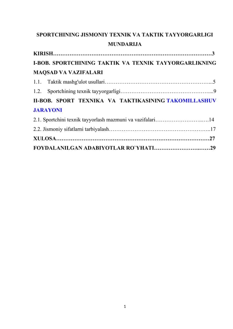 SPORTCHINING JISMONIY TEXNIK VA TAKTIK TAYYORGARLIGI 1