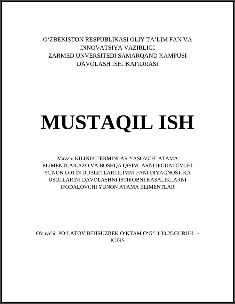 Klinika Terminlar Yasovchi Yunon-Lotin Dubletlari 1