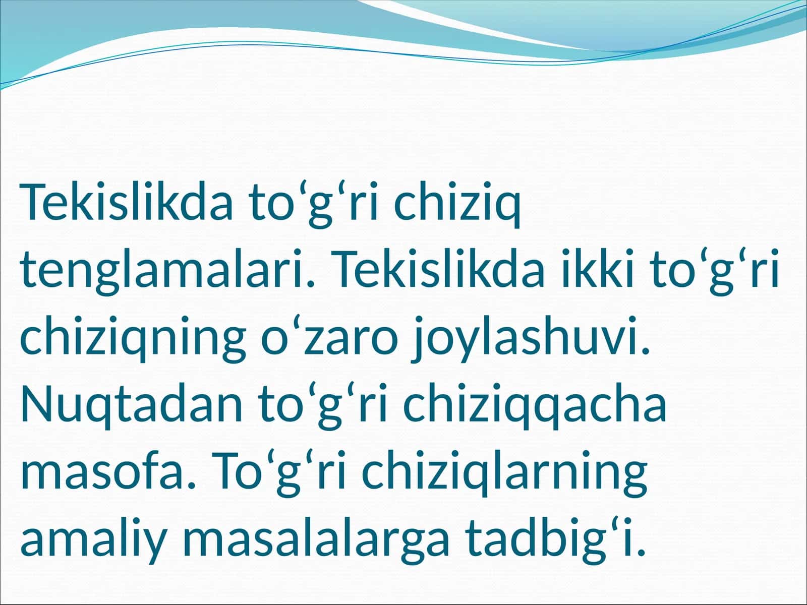 TEKISLIKDAGI TO’G’RI CHIZIQ 1