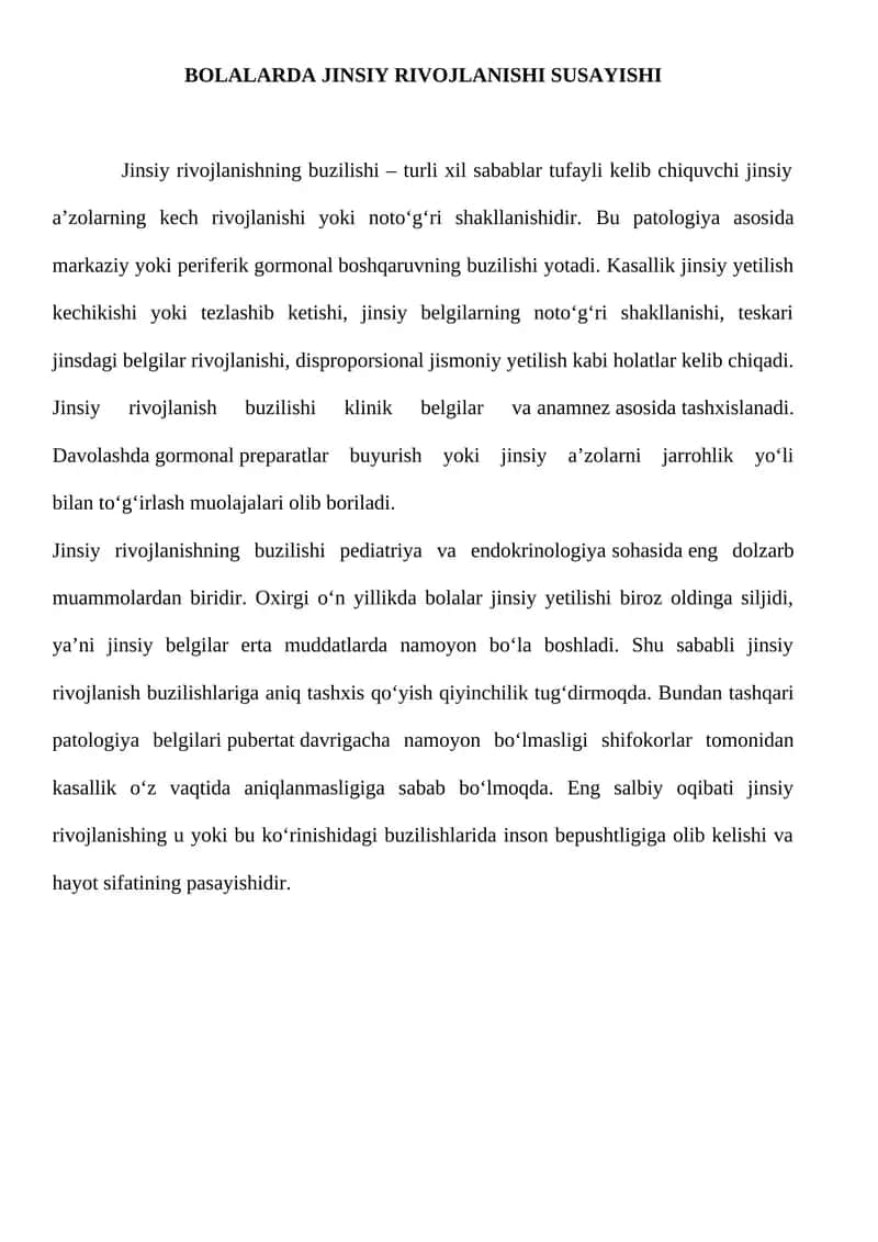 Jinsiy rivojlanishning buzilishi 1
