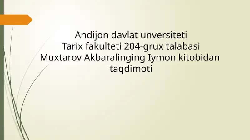 Muxtarov Akbarali ning Iymon kitobidan taqdimoti 1