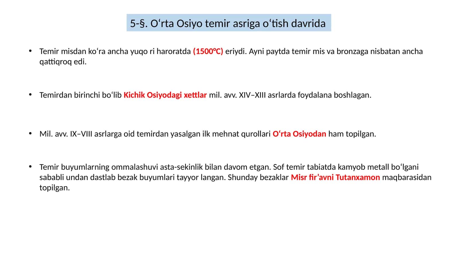 O‘rta Osiyo temir asriga o‘tish davrida 1