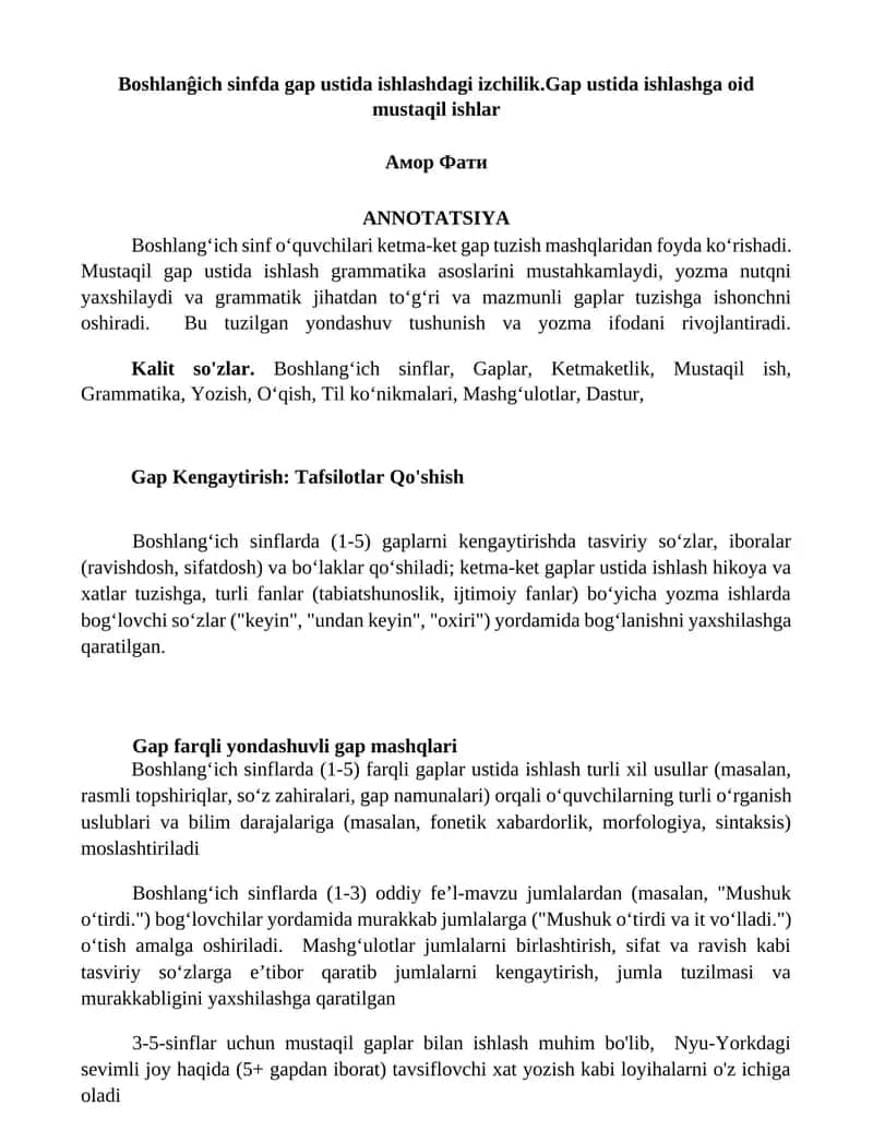 Gap ustida ishlashga oid mustaqil ishlar 1