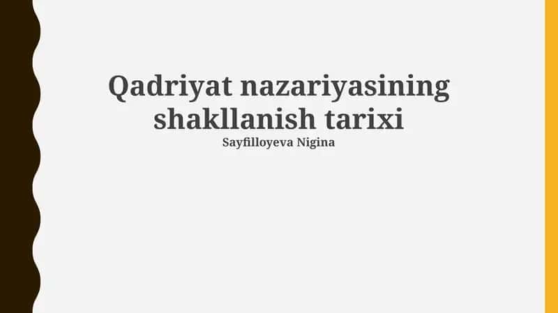 Qadriyat nazariyasining shakllanish tarixi 1