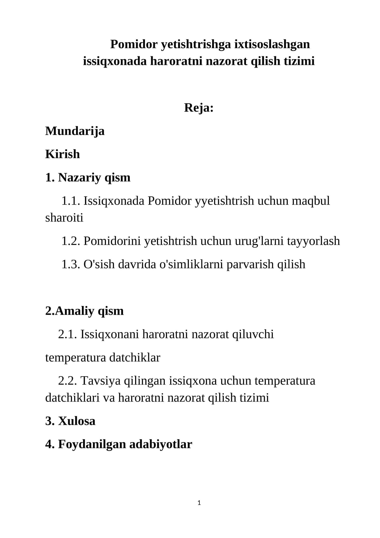 Pomidor yetishtrishga ixtisoslashgan issiqxonada haroratni nazorat qilish tizimi 1