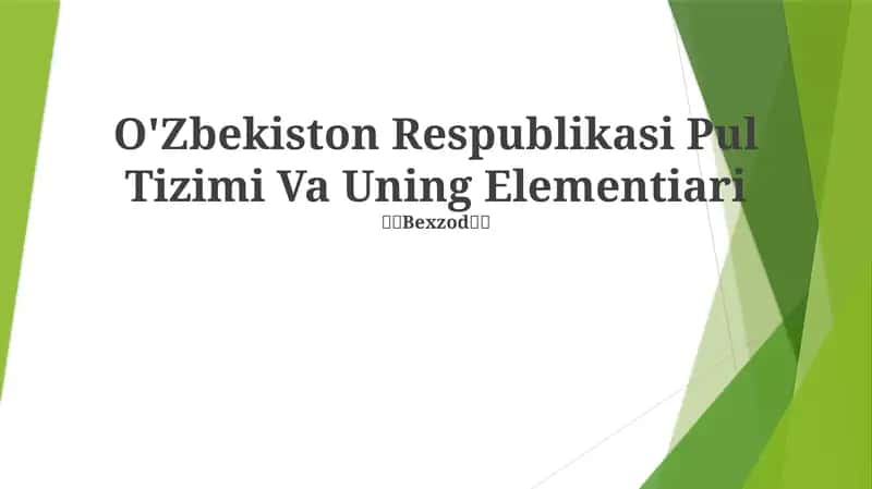 O'Zbekiston Respublikasi Pul Tizimi Va Uning Elementiari 1