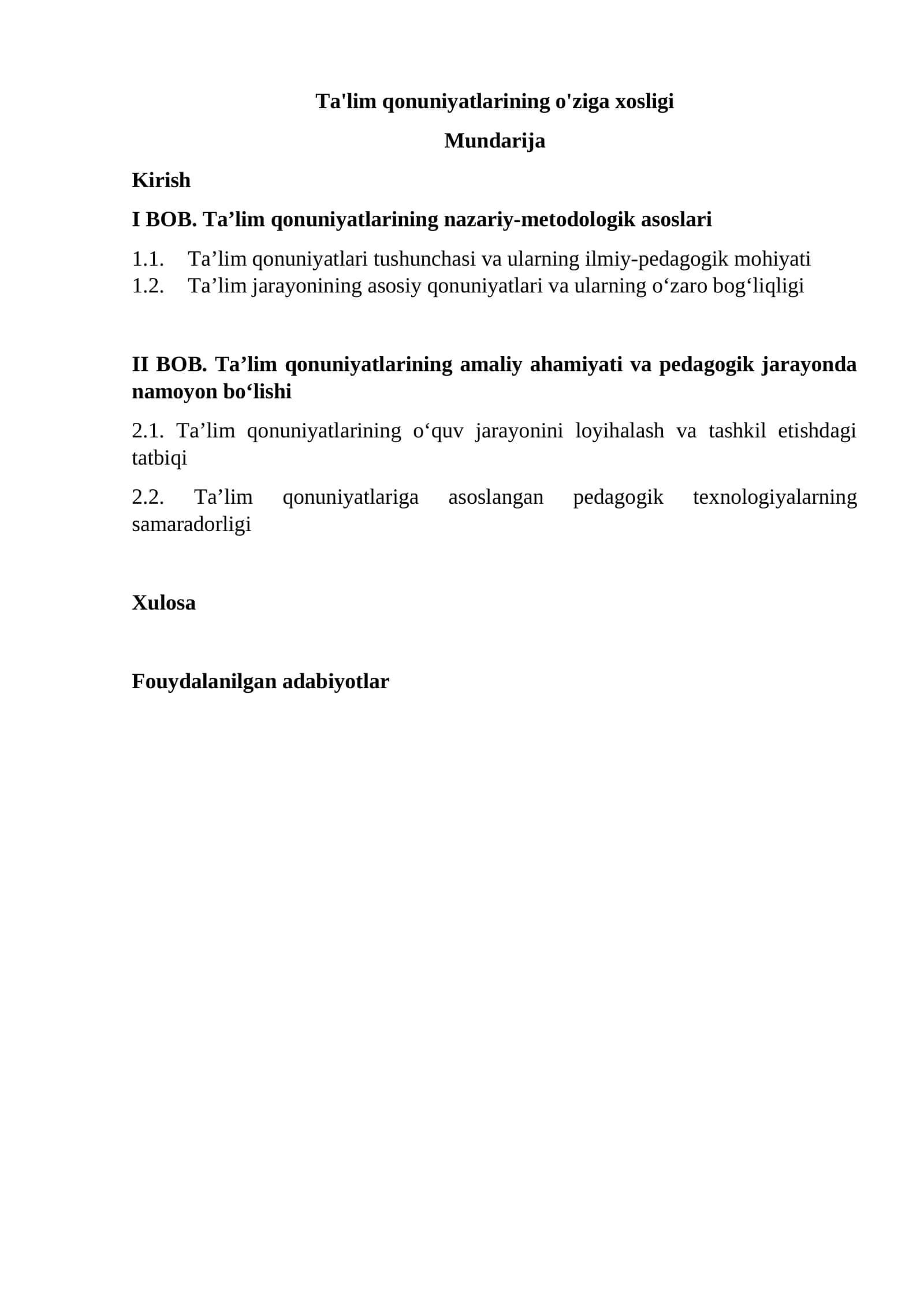 Ta'lim qonuniyatlarining o'ziga xosligi 1