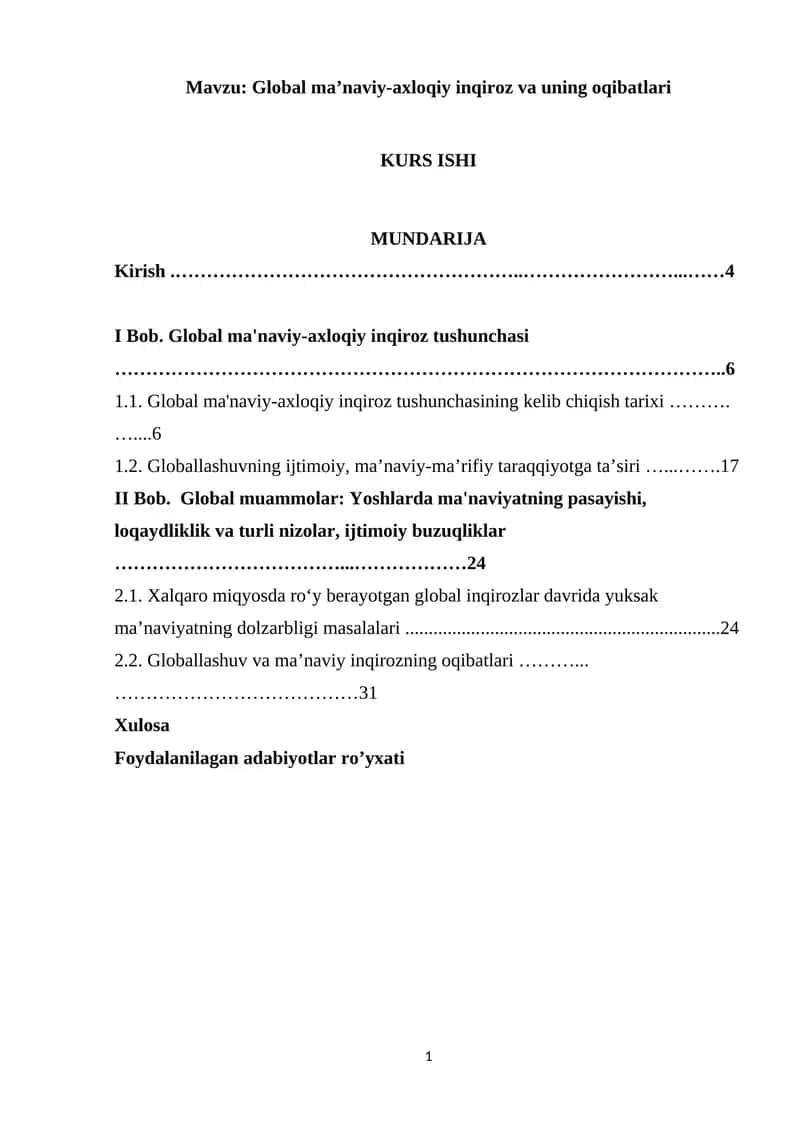 Global ma’naviy-axloqiy inqiroz va uning oqibatlari 1