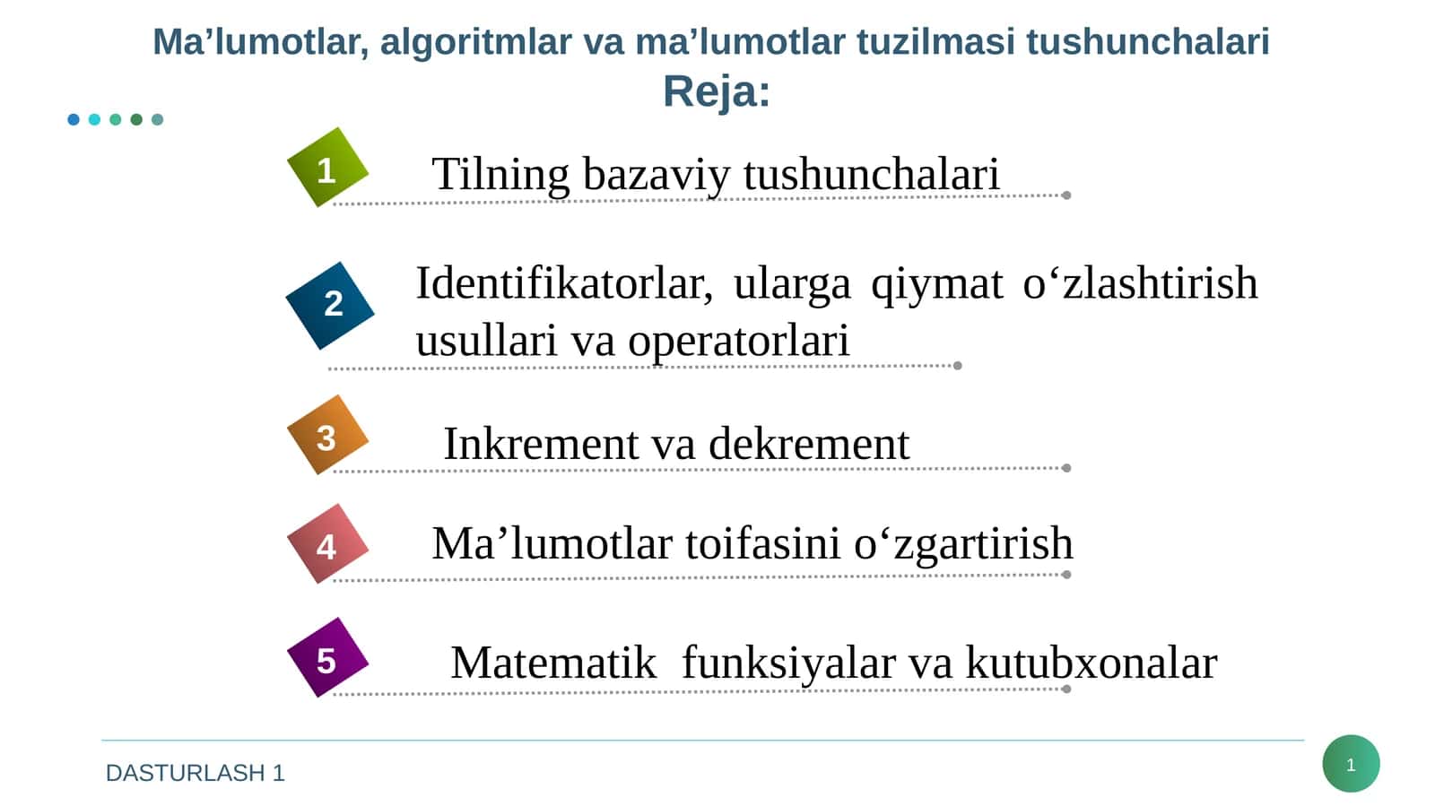 Ma’lumotlar, algoritmlar va ma’lumotlar tuzilmasi tushunchalari 1
