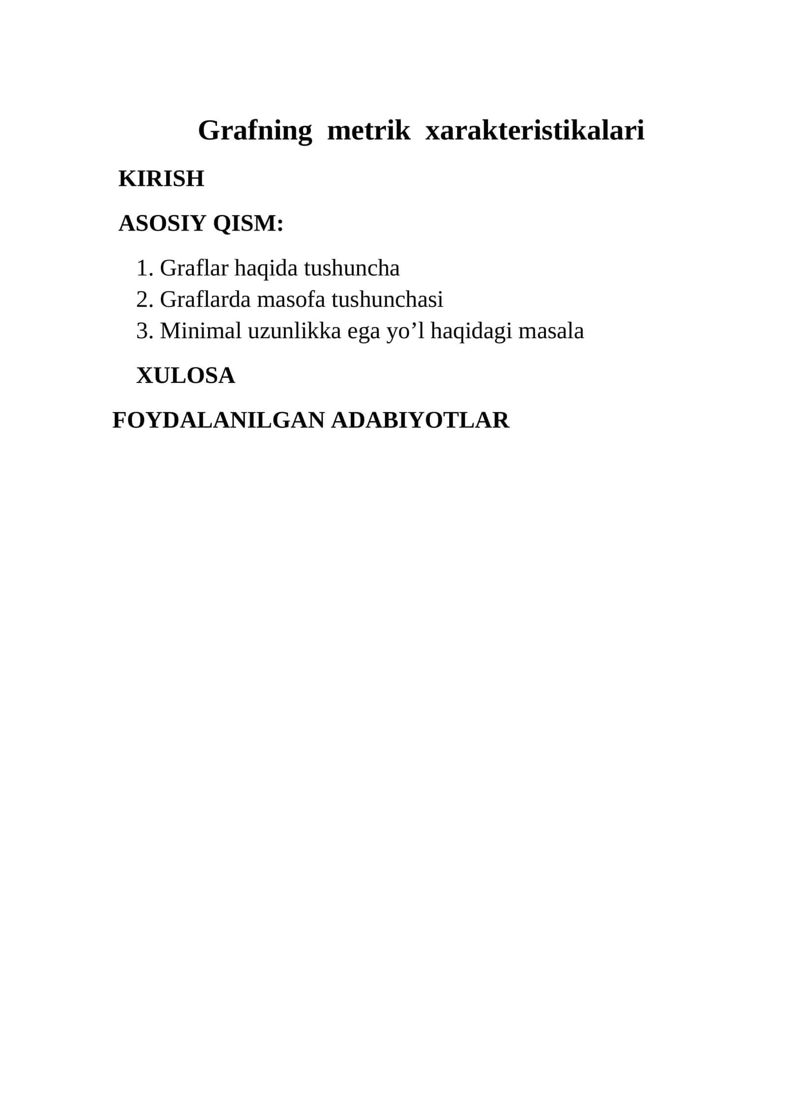 Grafning metrik xarakteristikalari 1