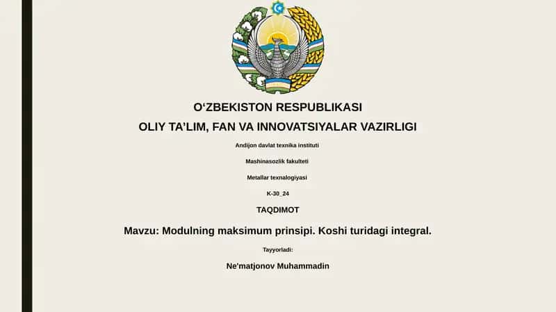 Modulning maksimum prinsipi. Koshi turidagi integral 1