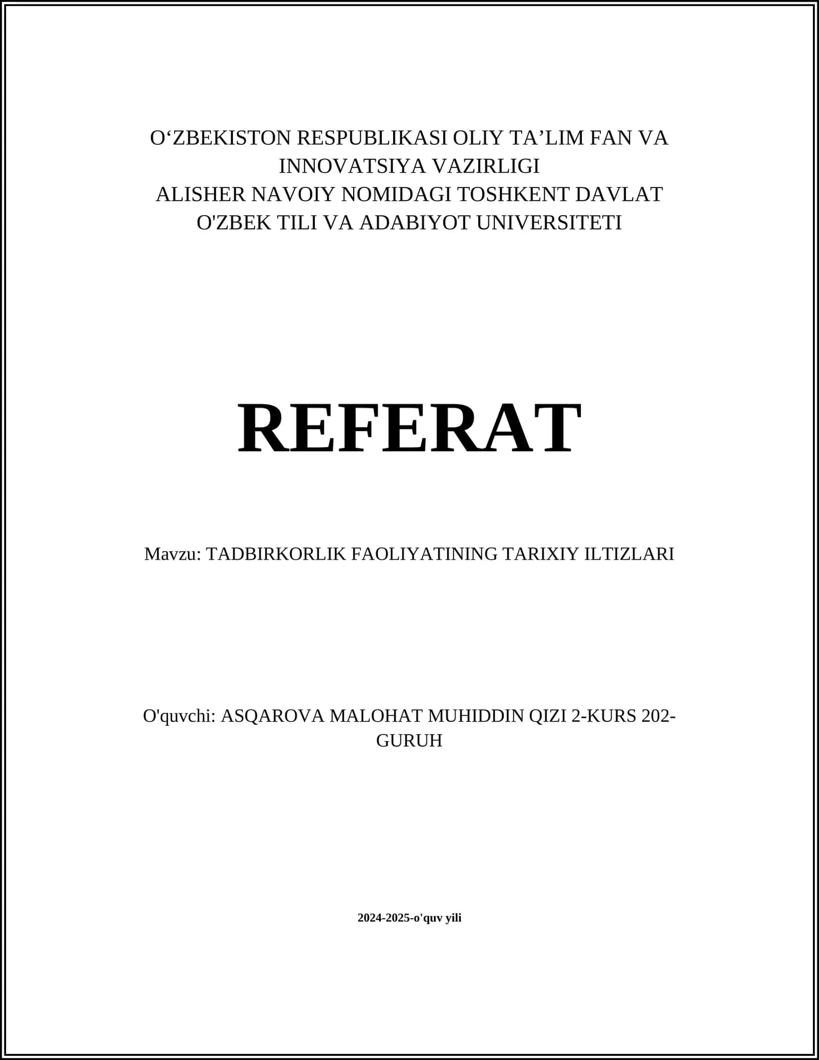TADBIRKORLIK FAOLIYATINING TARIXIY ILTIZLARI 1