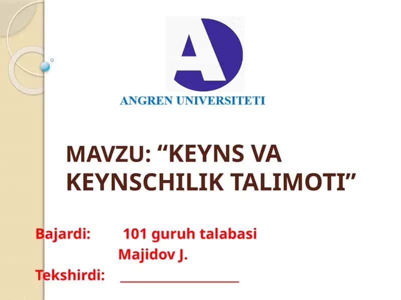 KEYNS VA KEYNSCHILIK TALIMOTI 1