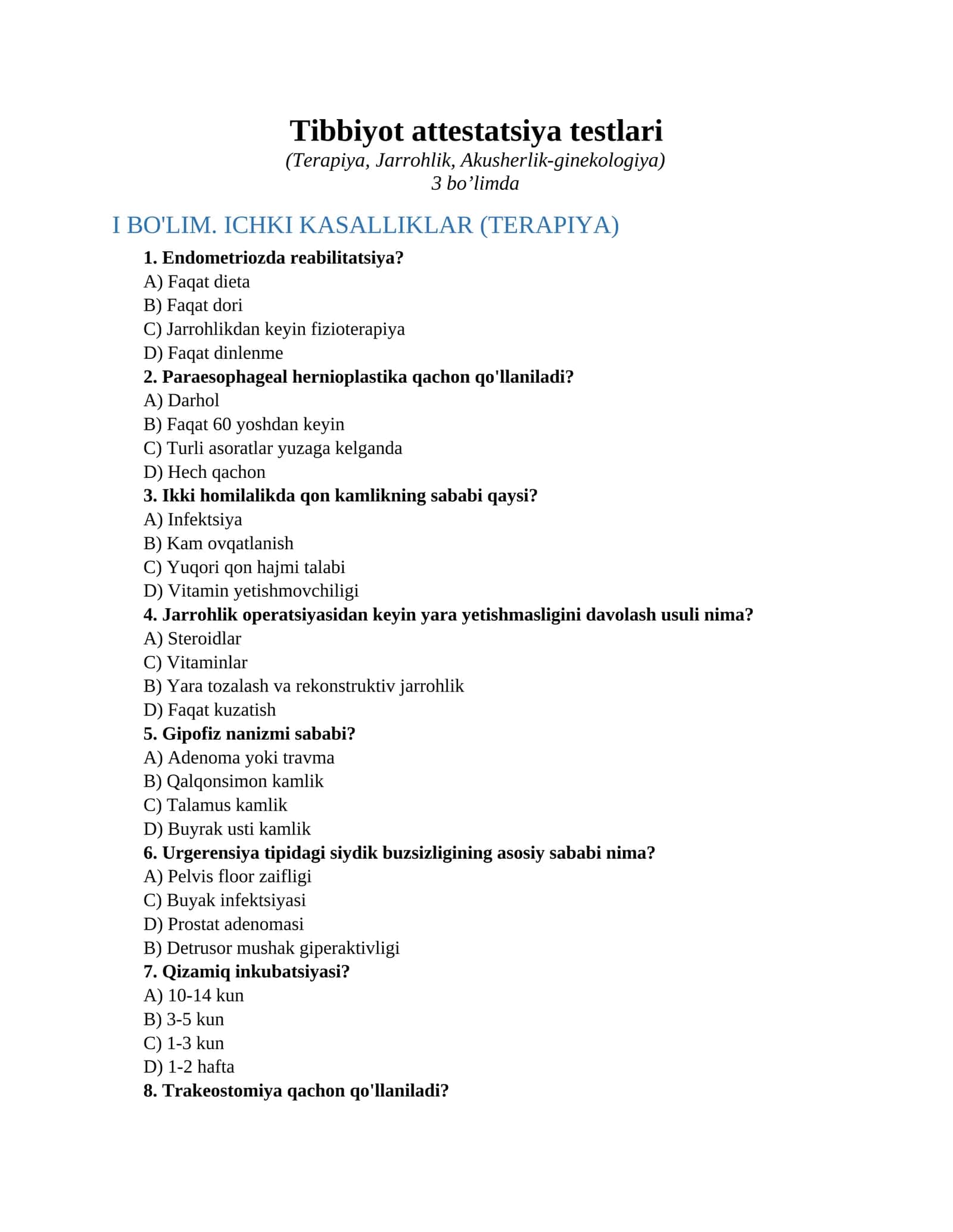 Tibbiyot attestatsiya testlari 1