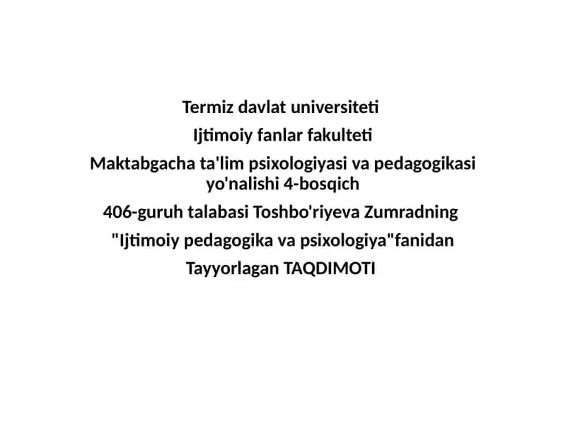 Ijtimoiy pedagogika va psixologiya 1