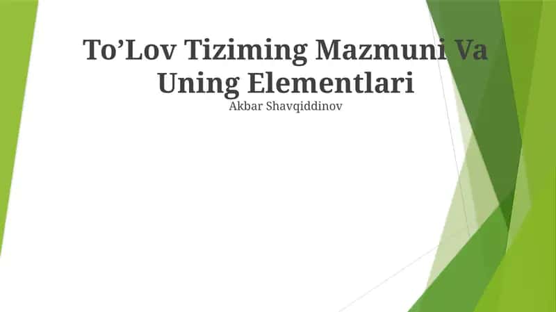To’Lov Tiziming Mazmuni Va Uning Elementlari 1