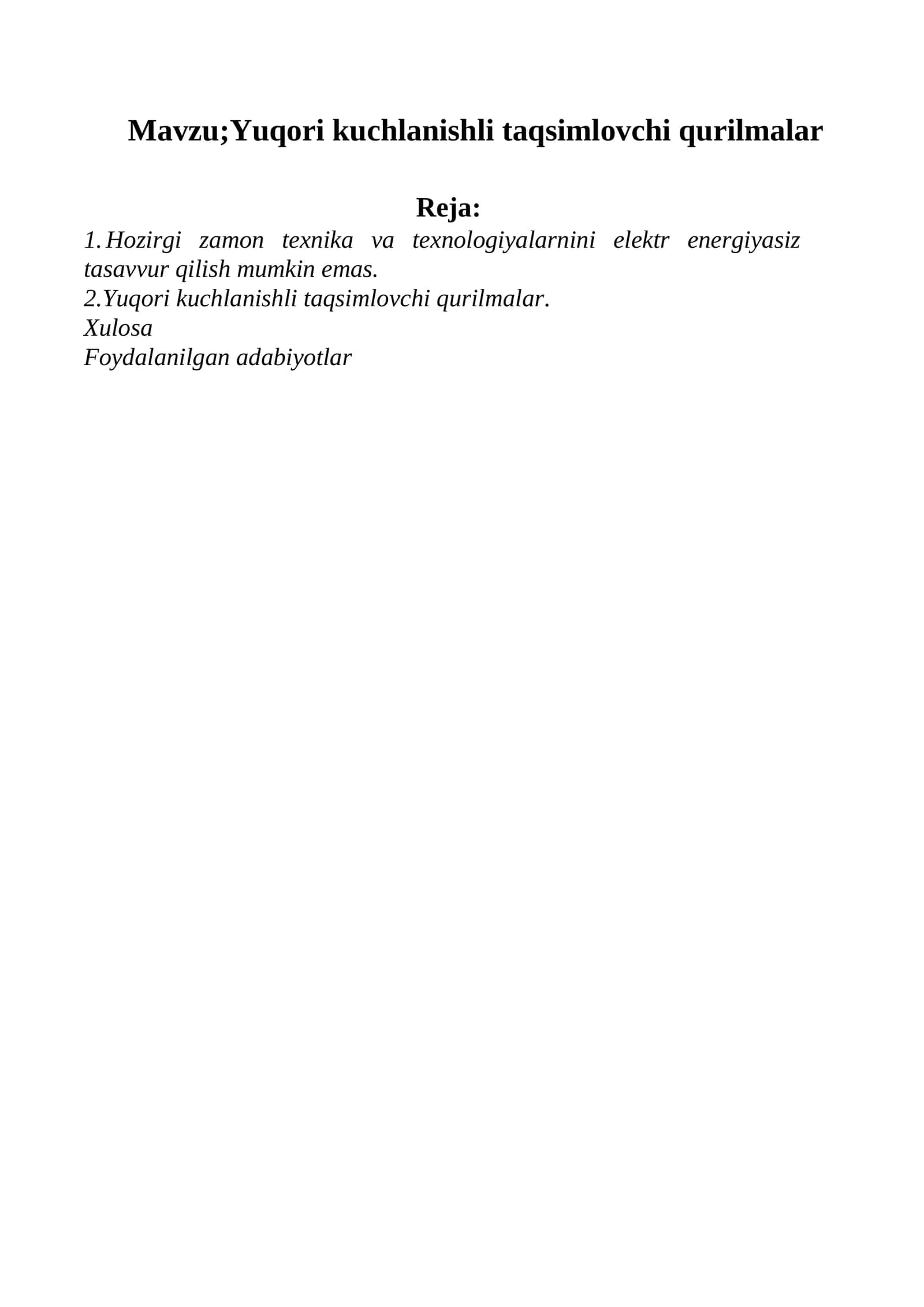 Yuqori kuchlanishli taqsimlovchi qurilmalar 1