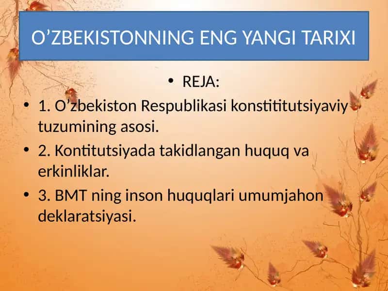 O’ZBEKISTONNING ENG YANGI TARIXI 1