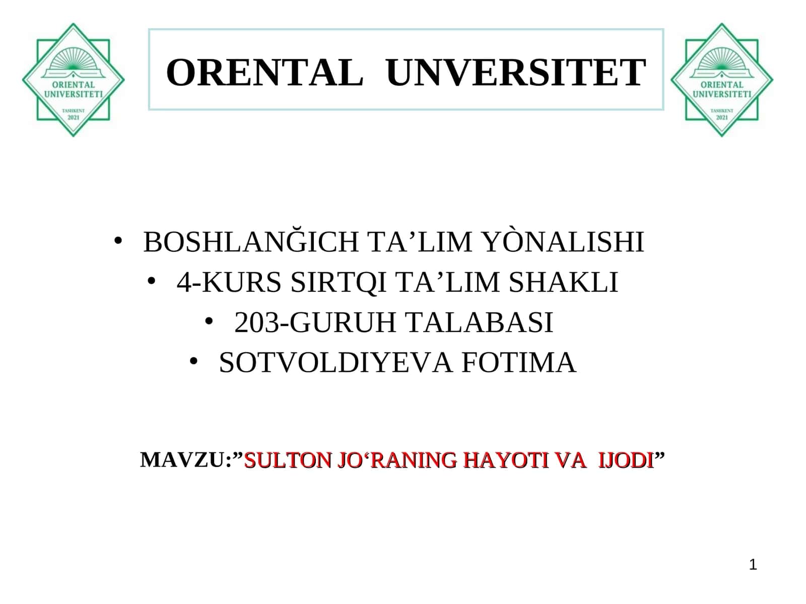 Sulton Jo’raning Hayoti va Ijodi 1