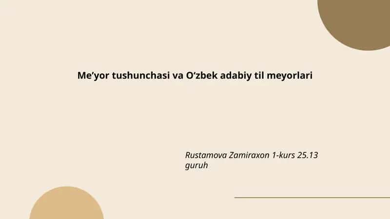 Meʼyor tushunchasi va Oʻzbek adabiy til meyorlari 1