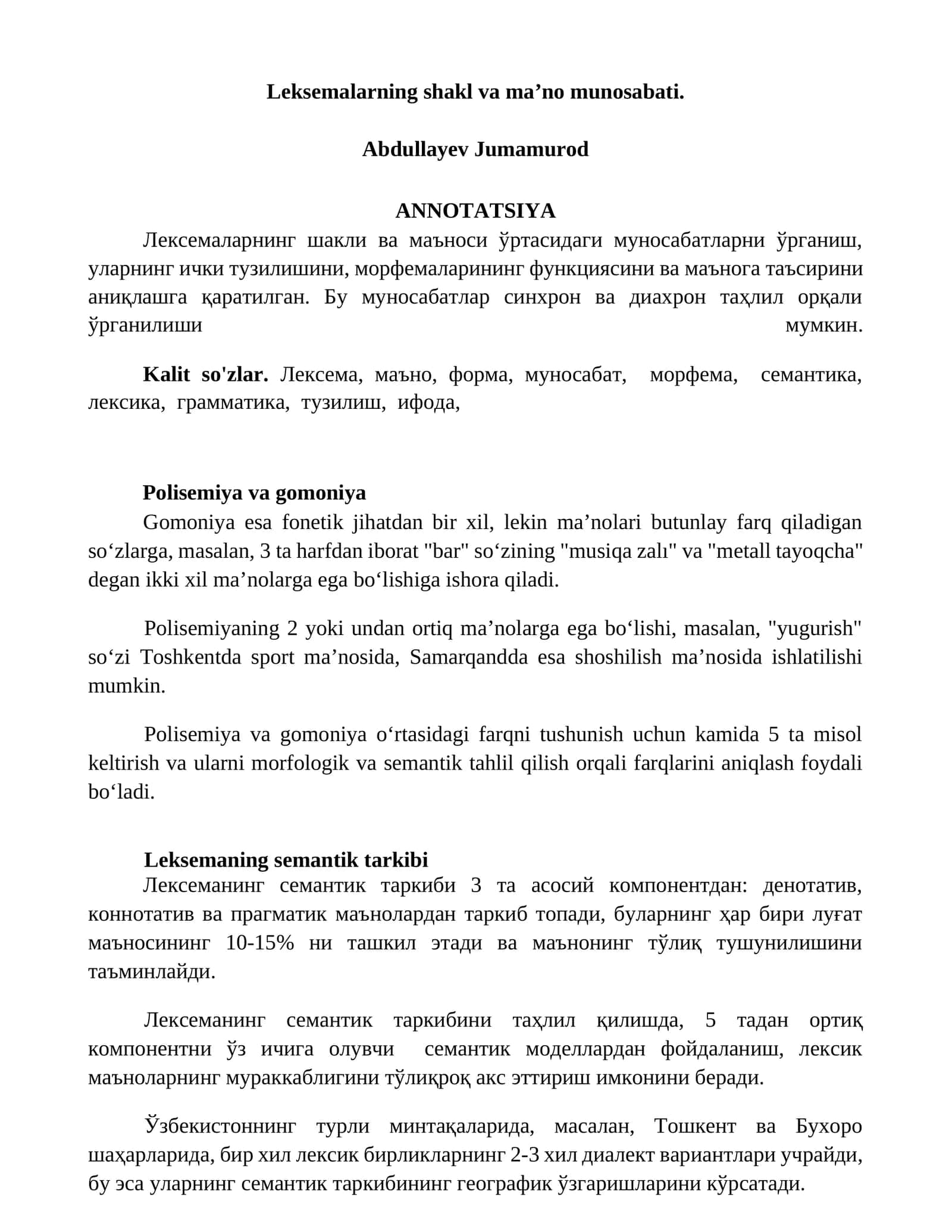 Leksemalarning shakl va maʼno munosabati 1