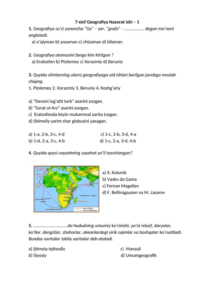 7-sinf Geografiya Nazorat ishi – 1 1
