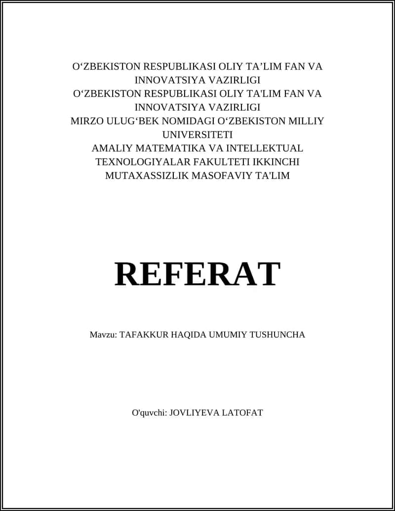 TAFAKKUR HAQIDA UMUMIY TUSHUNCHA 1