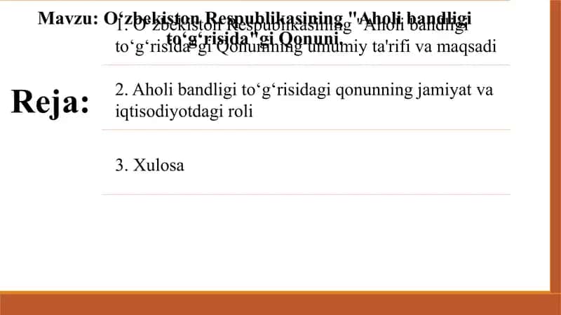 O‘zbekiston Respublikasining Aholi bandligi to‘g‘risidagi Qonuni 1