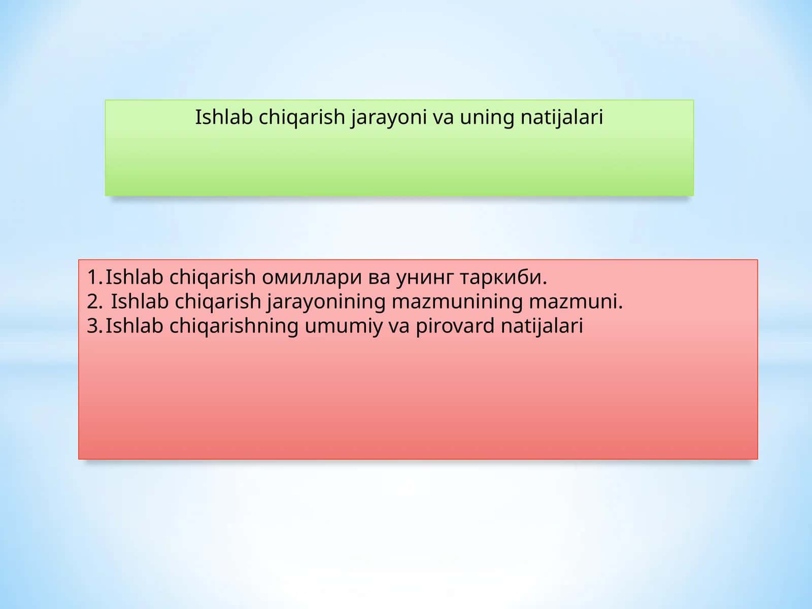 Ishlab chiqarish jarayoni va uning natijalari 1