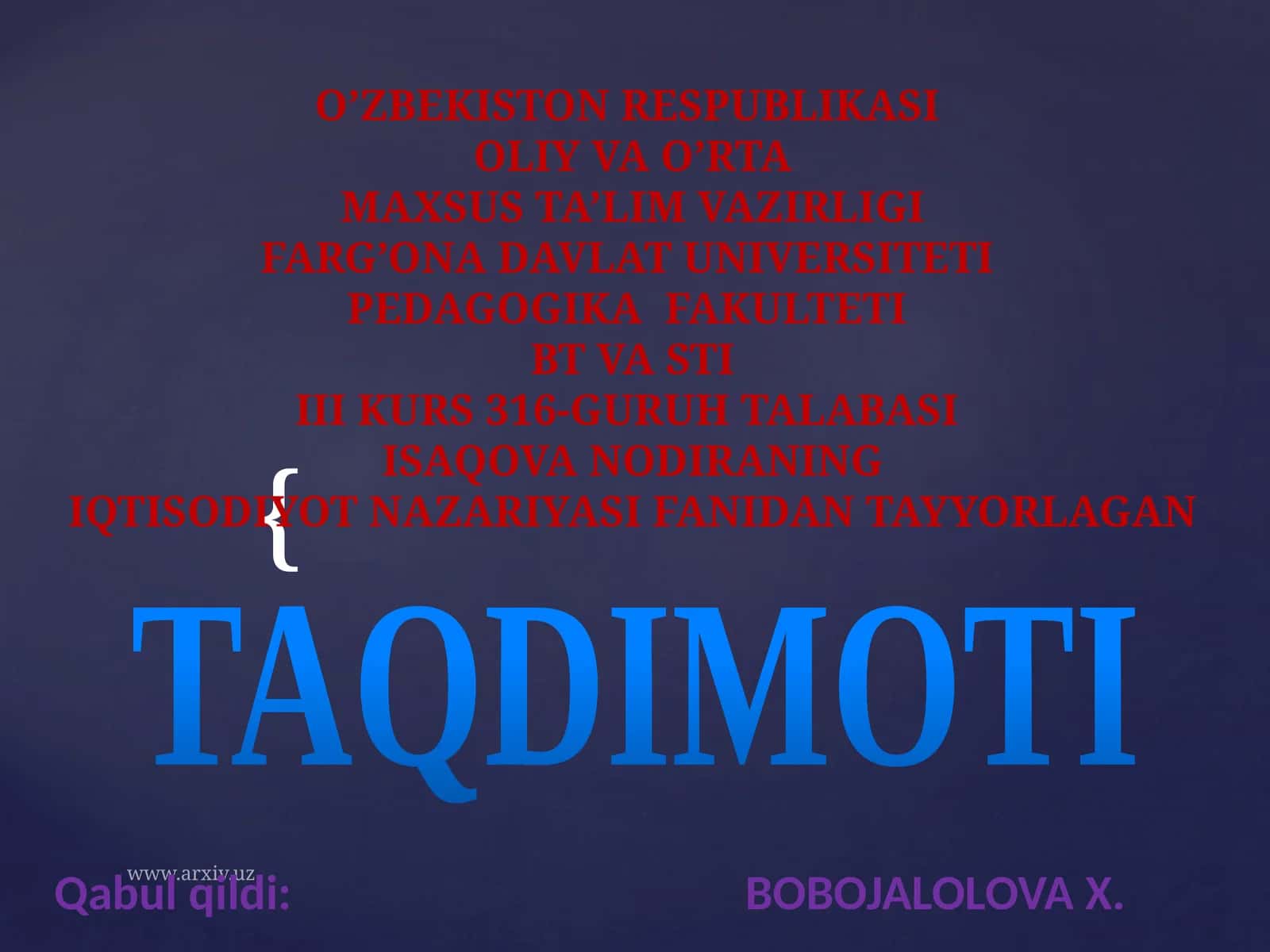 BOZOR IQTISODIYOTIGA O’TISHNING MODELLARI 1