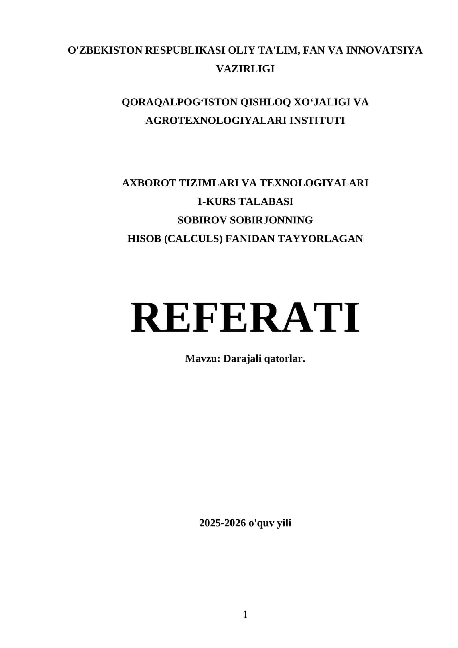 Darajali qatorlar Referati 1