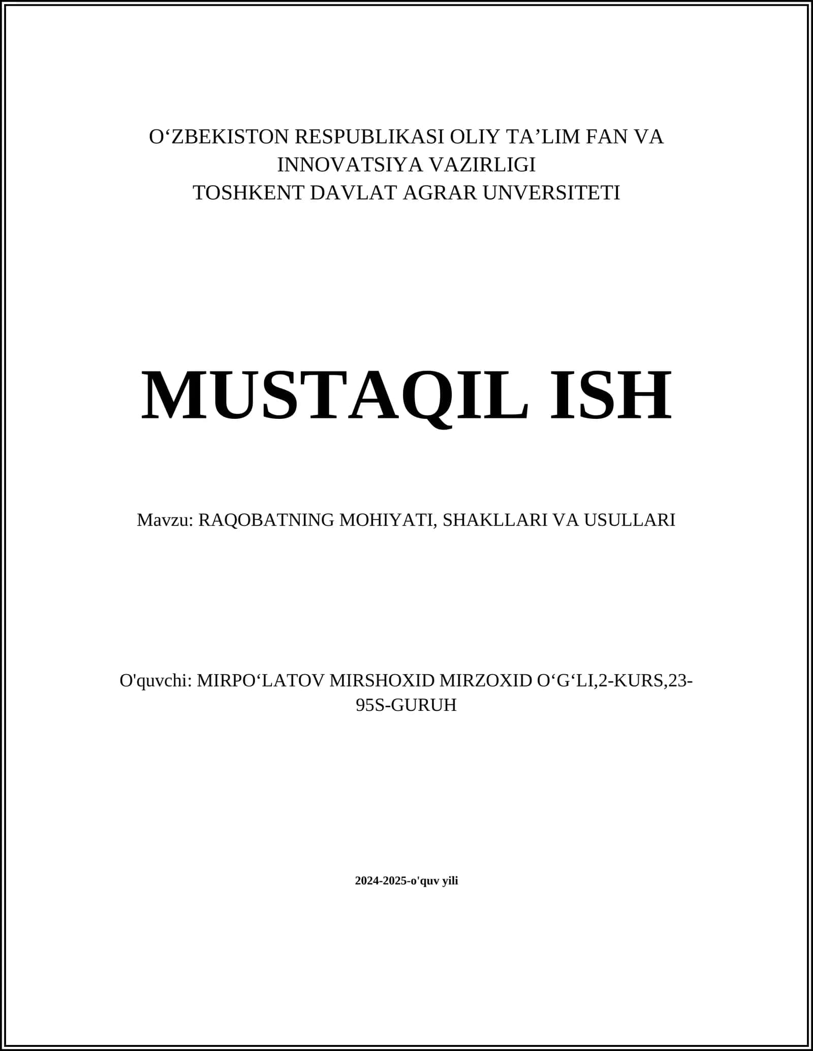 Raqobatning Mohiyati, Shakllari va Usullari 1