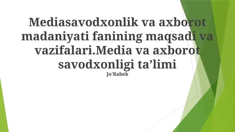 Media va Axborot Savodxonligi Ta'limi 1