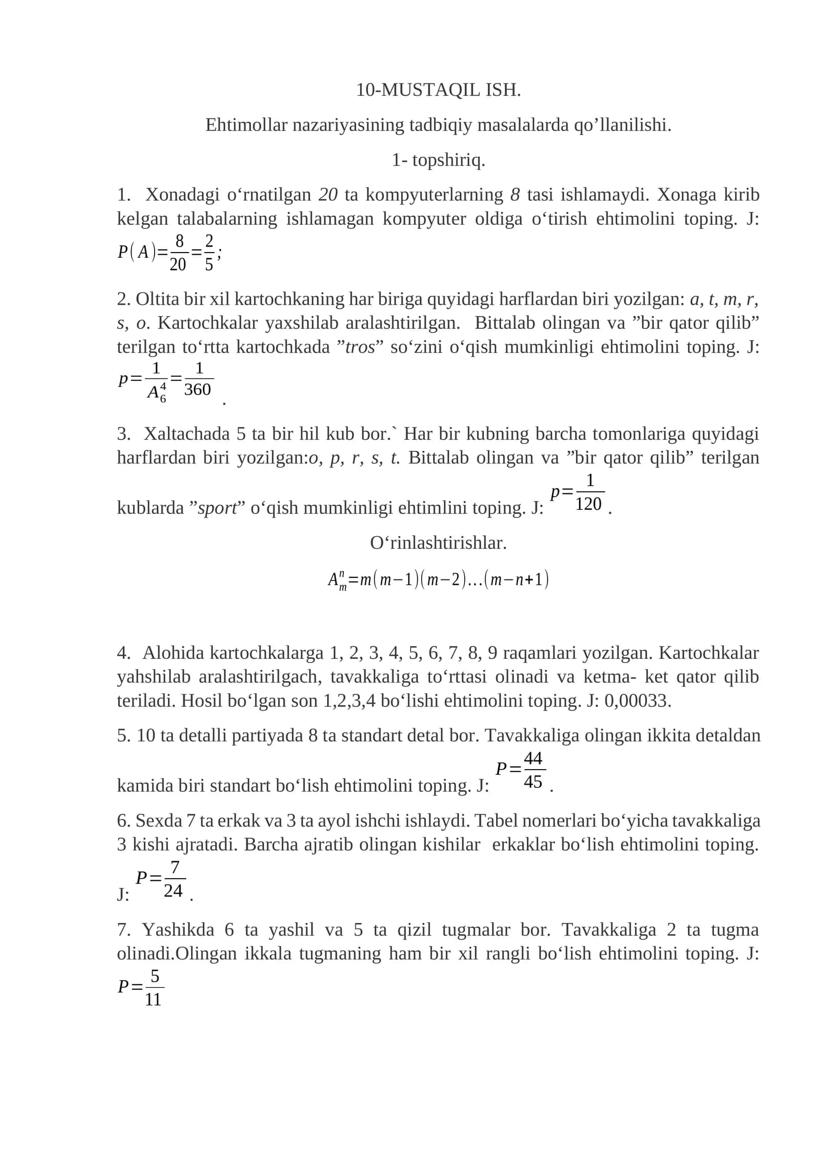 Ehtimollar Nazariyasi 1