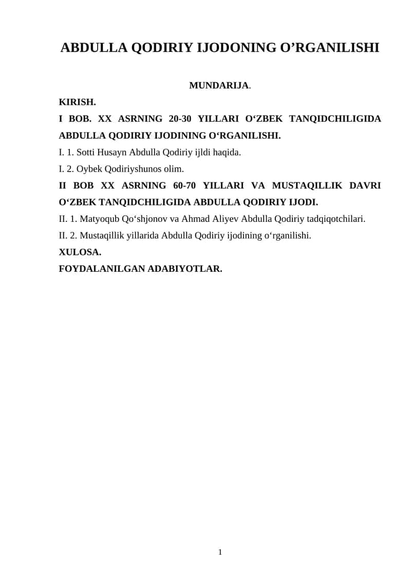 ABDULLA QODIRIY IJODONING O’RGANILISHI 1
