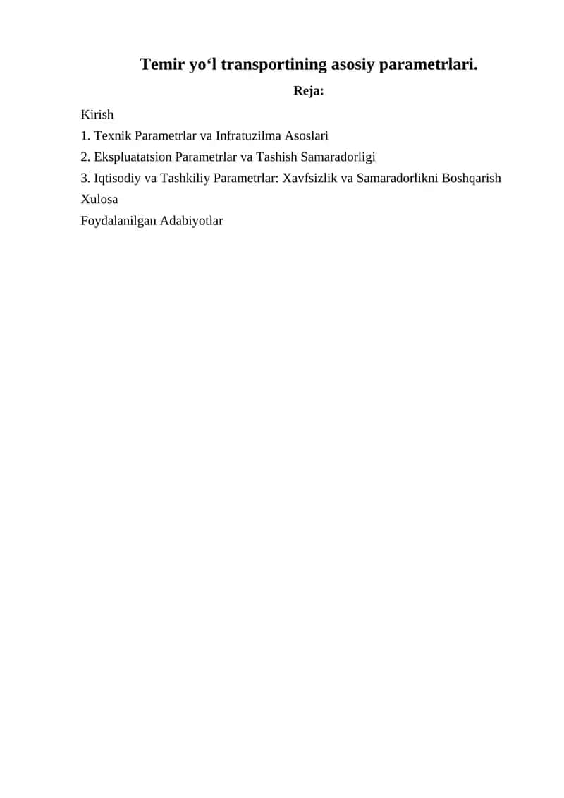 Temir yo‘l transportining asosiy parametrlari 1