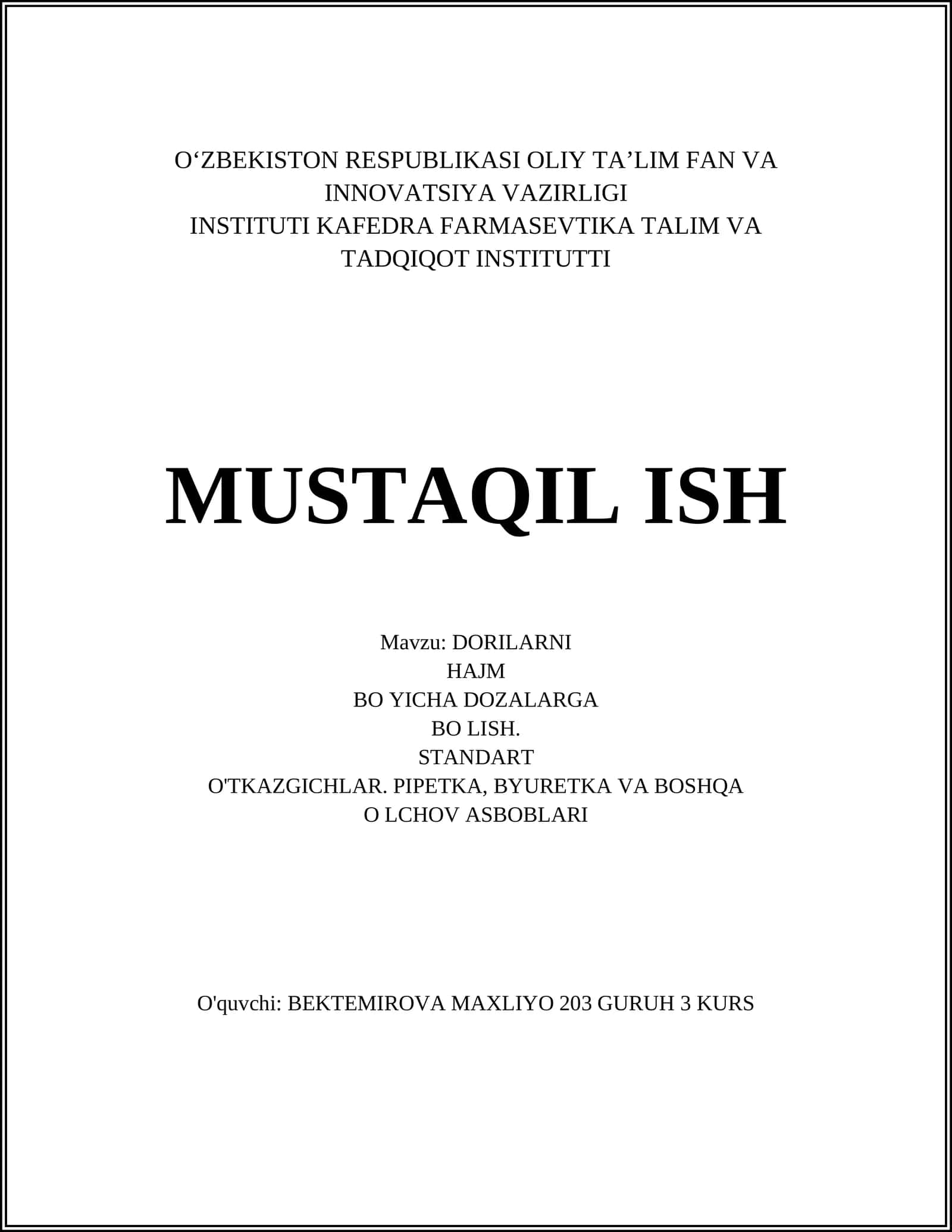 DORILARNI HAJM BO YICHA DOZALARGA BO LISH 1