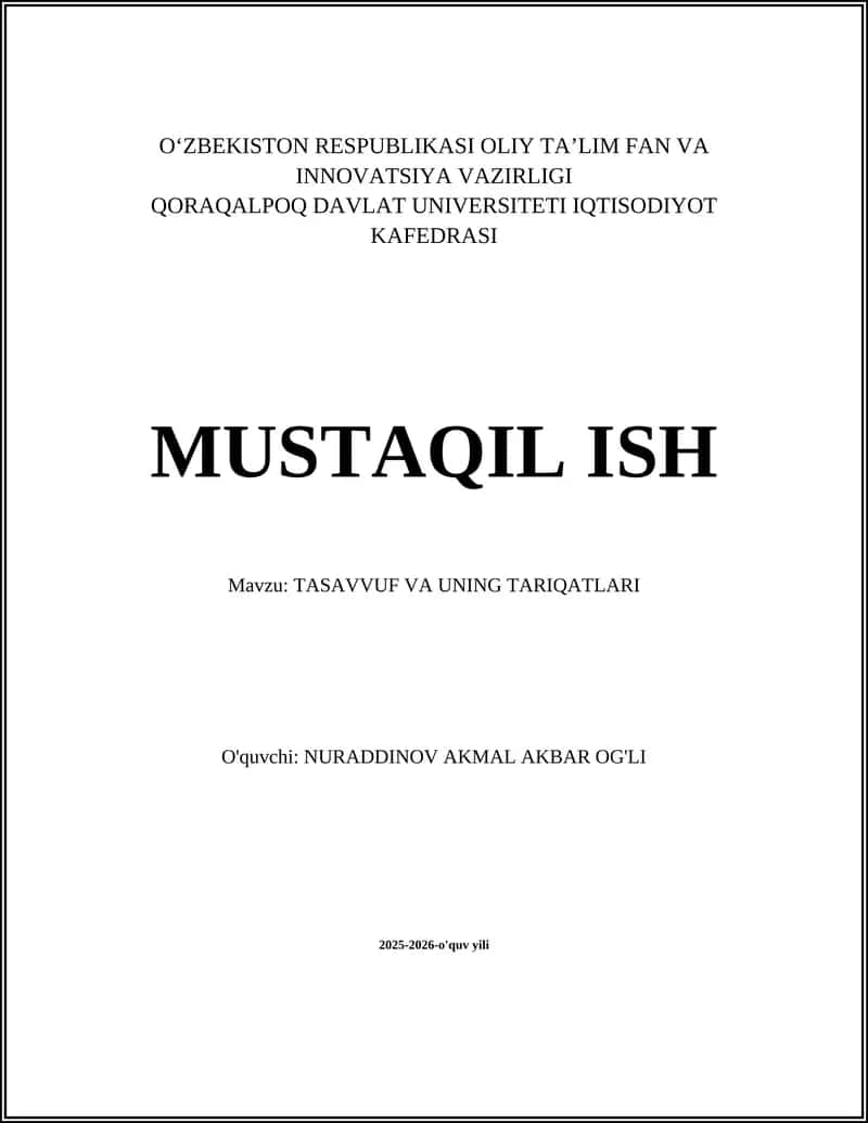 TASAVVUF VA UNING TARIQATLARI 1