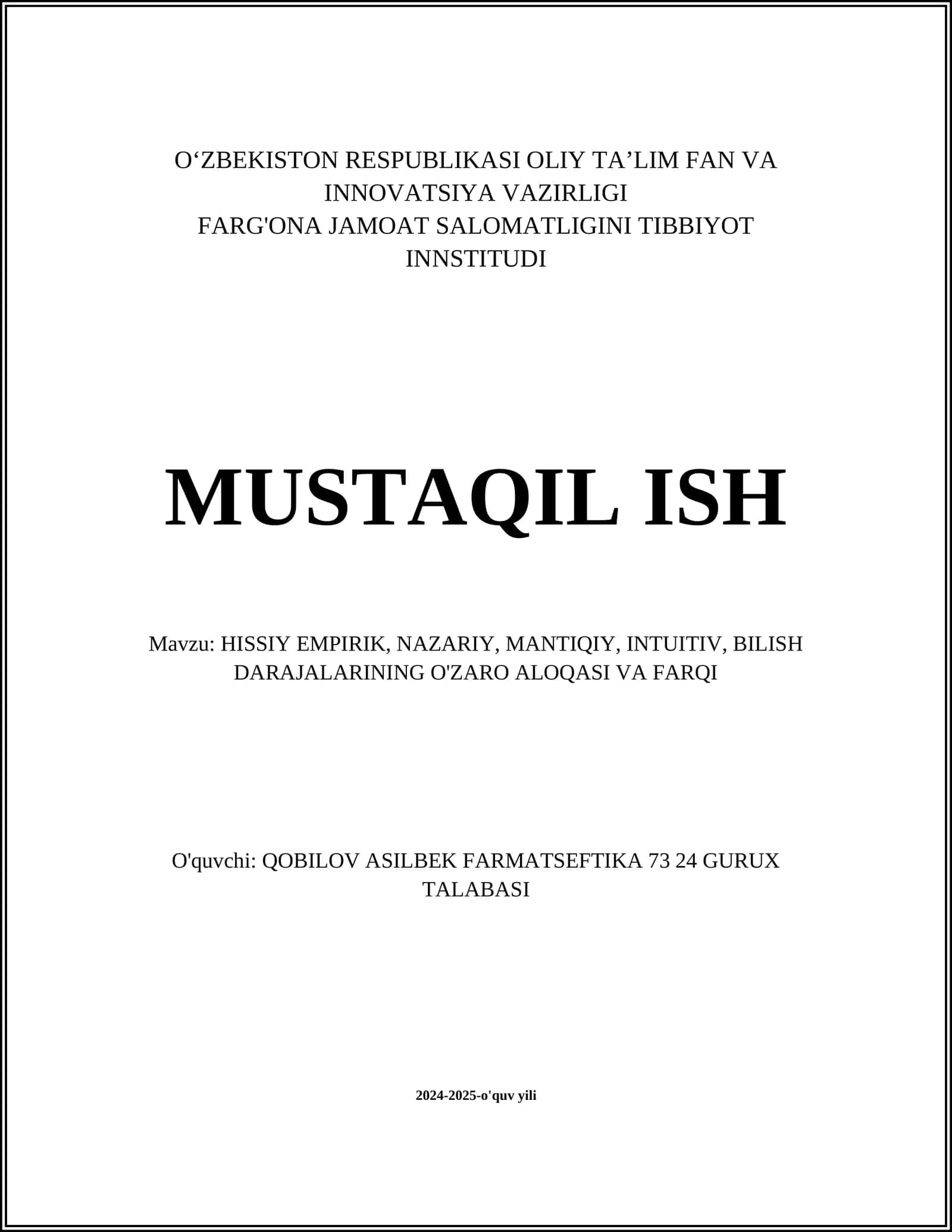HISSIY EMPIRIK, NAZARIY, MANTIQIY, INTUITIV, BILISH DARAJALARINING O'ZARO ALOQASI VA FARQI 1