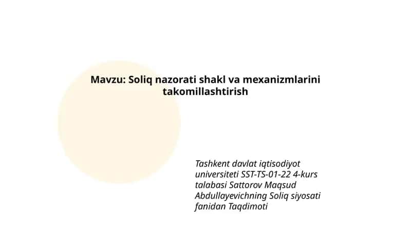 Soliq nazorati shakl va mexanizmlarini takomillashtirish 1