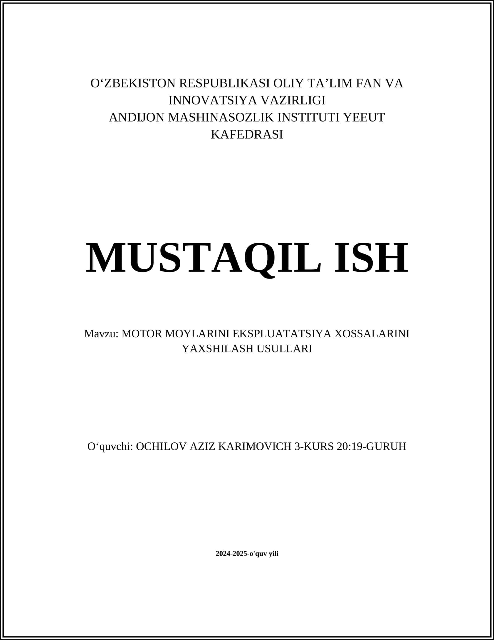 MOTOR MOYLARINI EKSPLUATATSIYA XOSSALARINI YAXSHILASH USULLARI 1