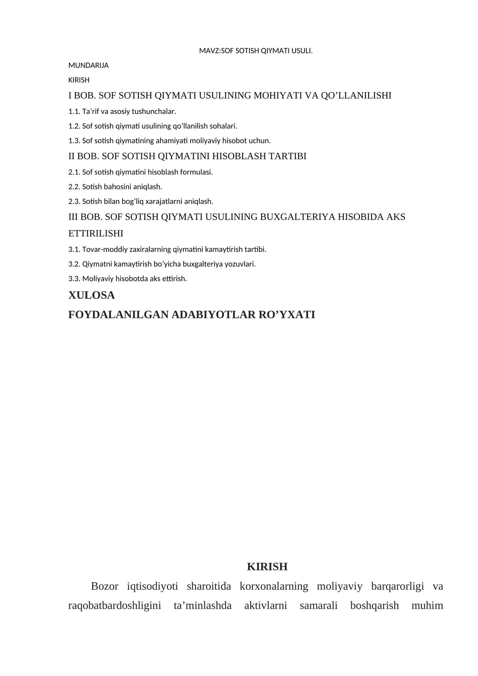 SOF SOTISH QIYMATI USULI 1