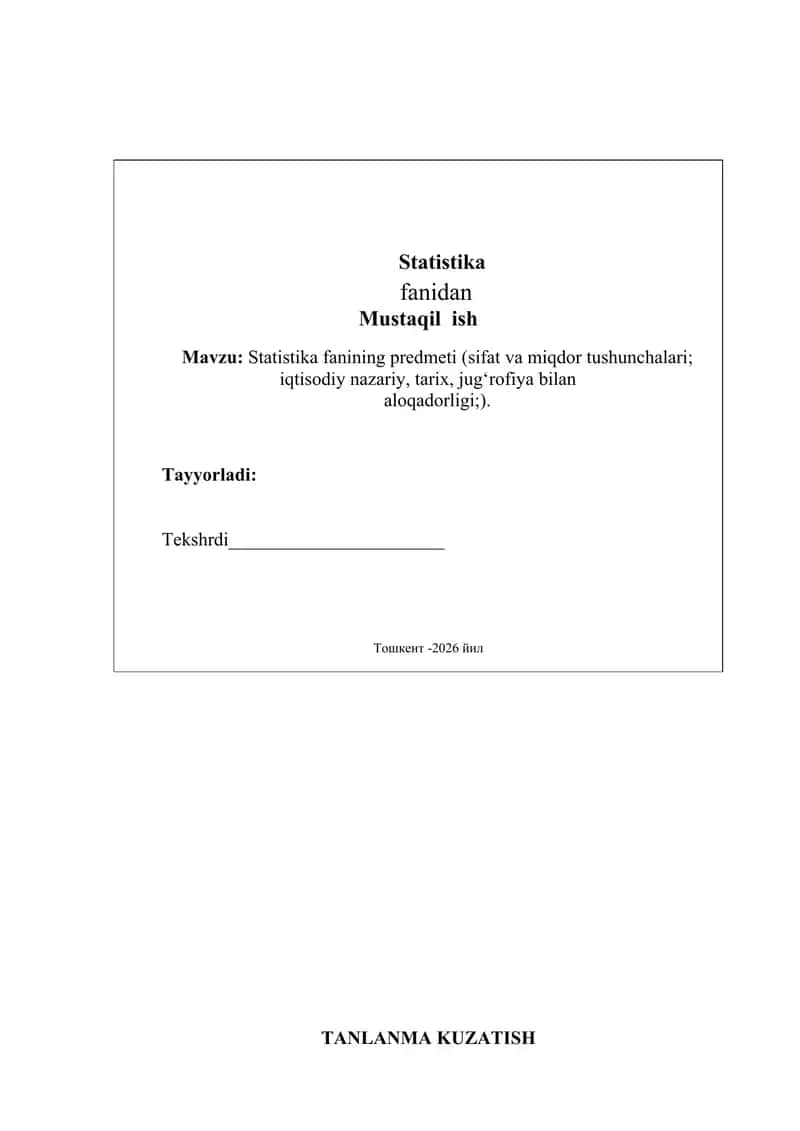 Statistika fanidan Mustaqil ish 1