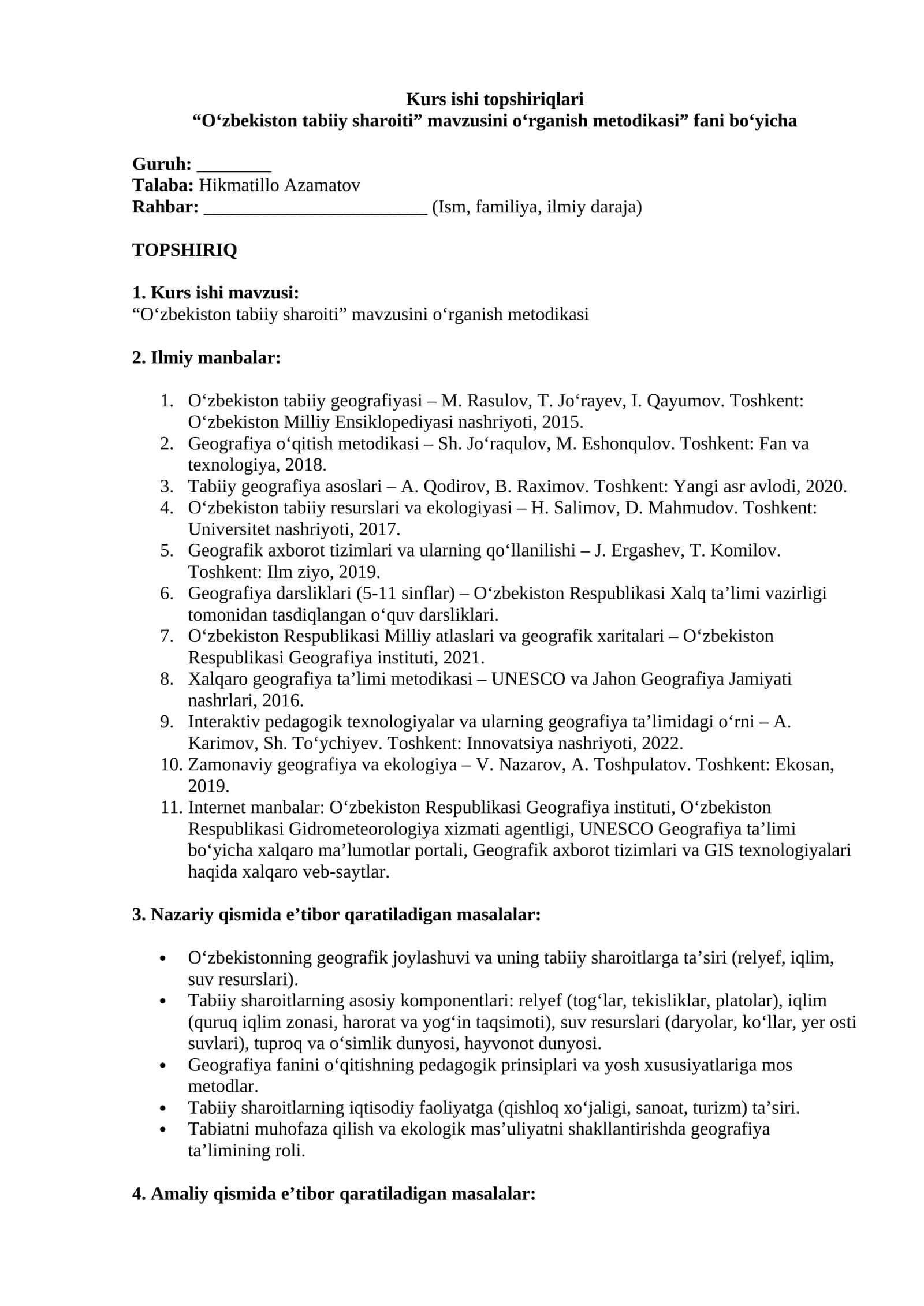 O‘zbekiston tabiiy sharoiti metodikasi 1