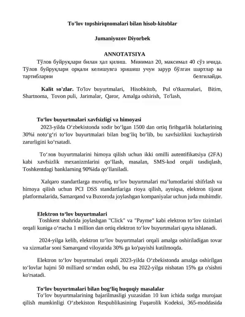 To’lov topshiriqnomalari bilan hisob-kitoblar