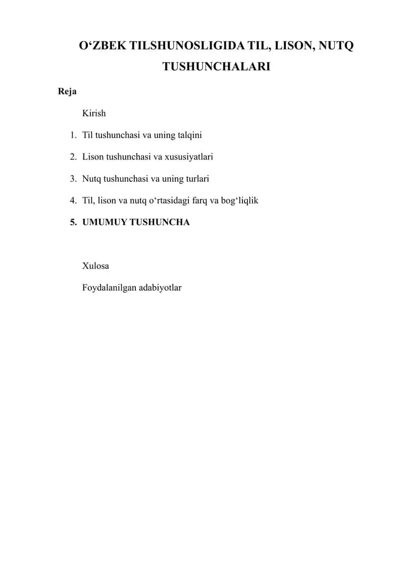 OʻZBEK TILSHUNOSLIGIDA TIL, LISON, NUTQ TUSHUNCHALARI 1